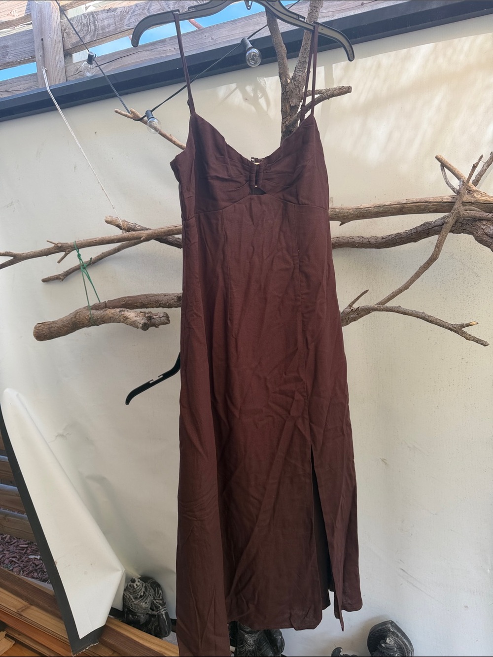 Trixxi Deep Chocolate Brown Midi Slip Dress with Front Slit